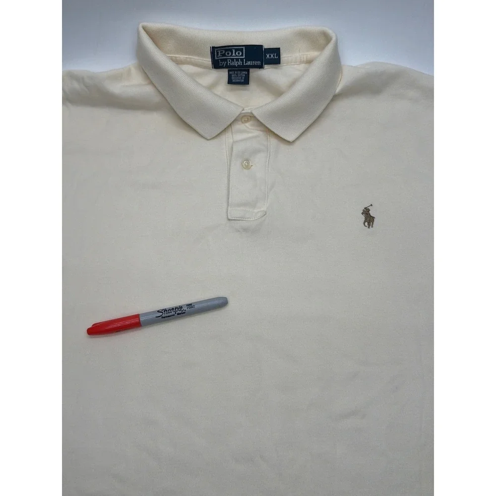 Polo Ralph Lauren Mens‎ XXL Cream Off White Short Sleeve Cotton Polo Shirt Pony